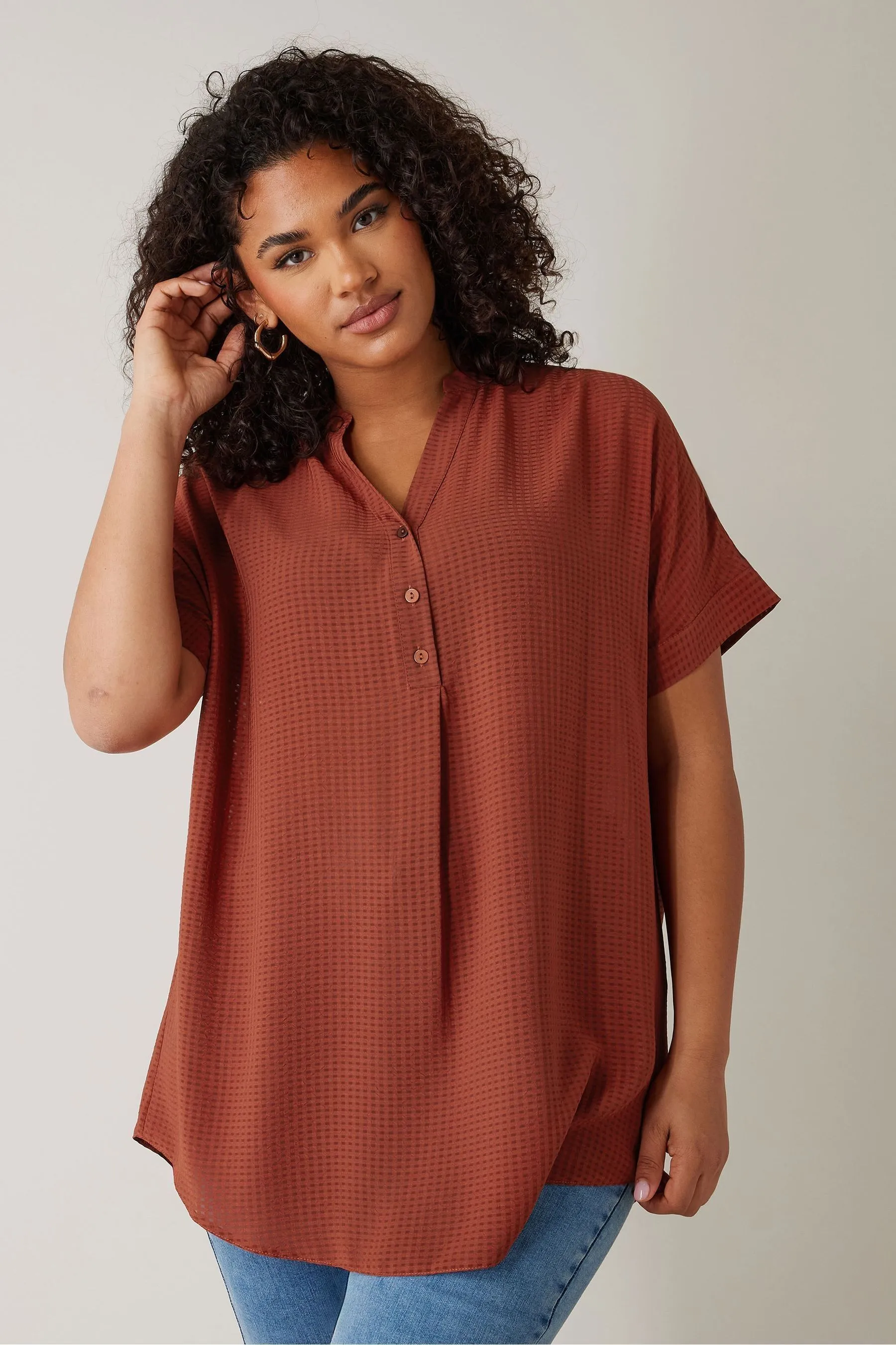 Evans Half Placket Short Sleeve Blouse    