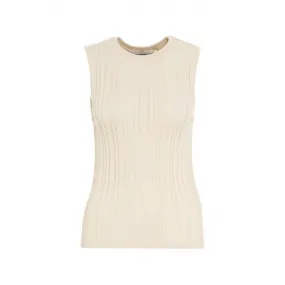 Top in maglia a coste beige