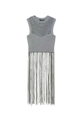 Top in rete lurex con frange