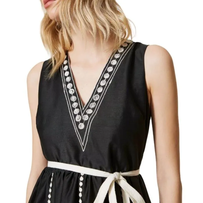 Twinset Abito Longuette In Mussola Con Ricamo